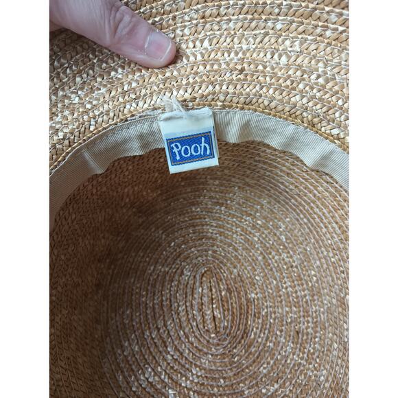 Vtg Pooh 90s Rolled‎ Brim Hat Straw Natural Fibers One Size Women\'s